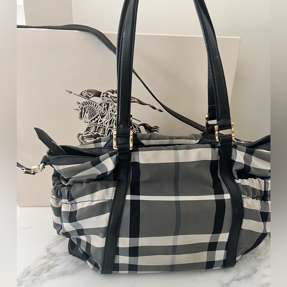 Burberry Diaper Tote Bag Nylon Check Black